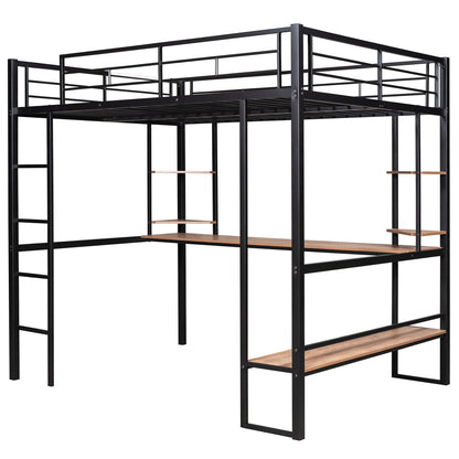 Black Beauty Loft Bed with Long Desk and Shelves