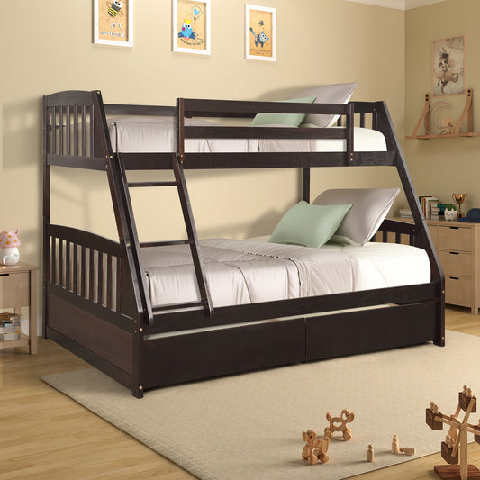Elegant Espresso Twin Over Full Bunk Bed with Storage