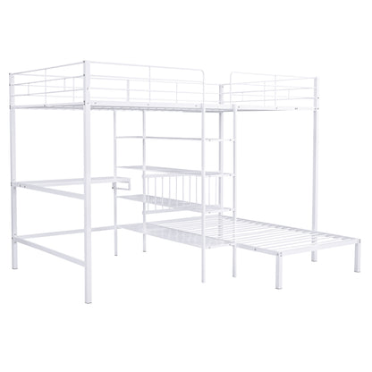 Harmony Haven Twin Loft Bed with Integrated Desk, Storage, and Staircase, Snow White