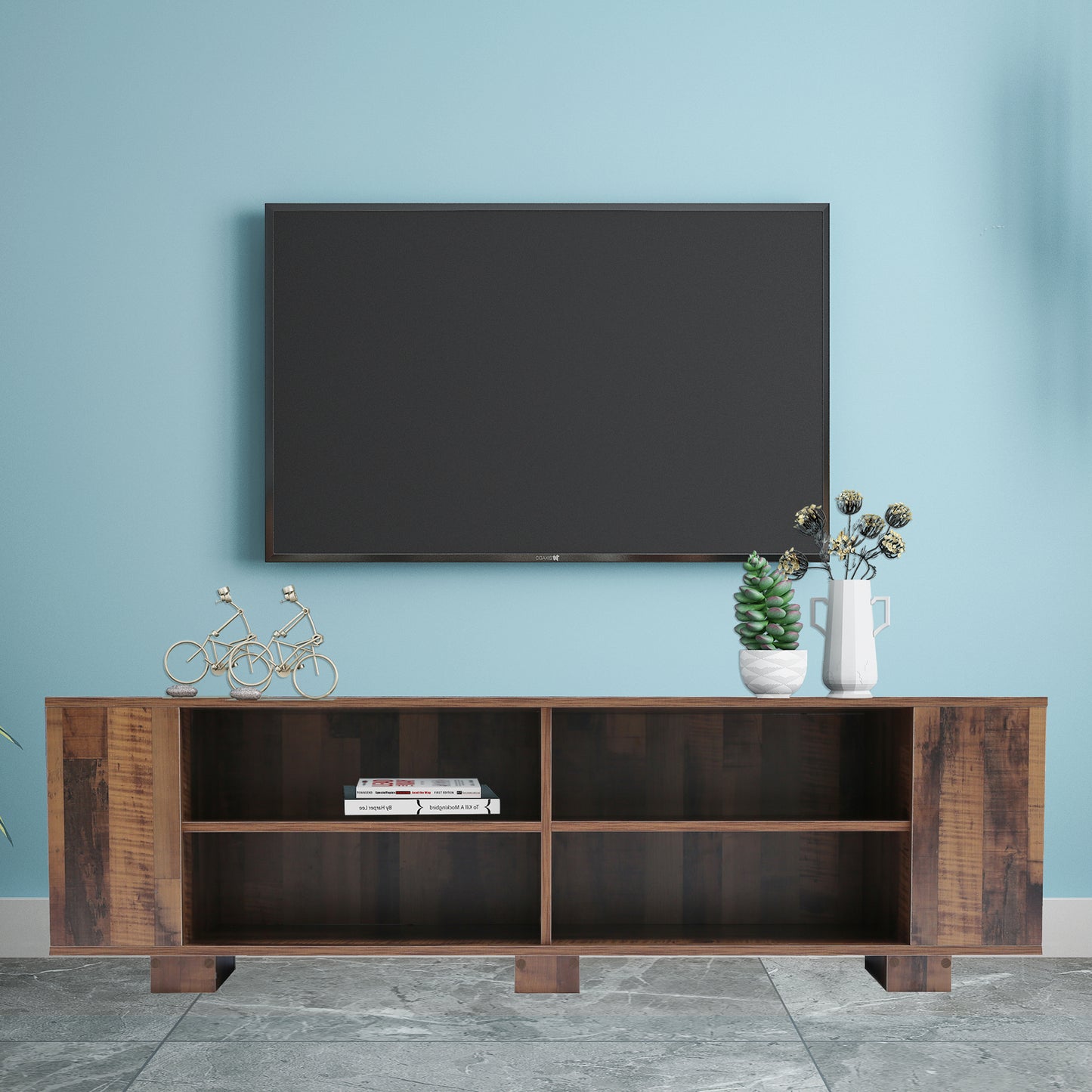 Elevate TV Console: Modern Entertainment Center with Open Shelves