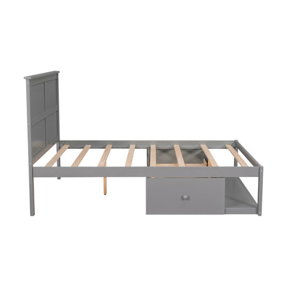 Wave Twin Size Platform Bed Frame - Gray