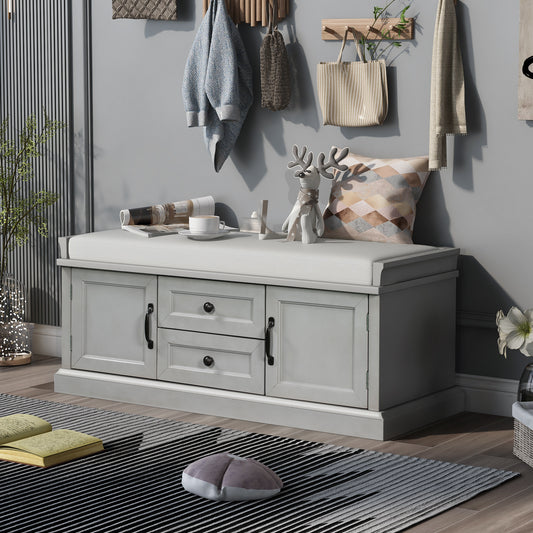 Stash Storage Bench with 2 Drawers and 2 Cabinets - Gray Wash