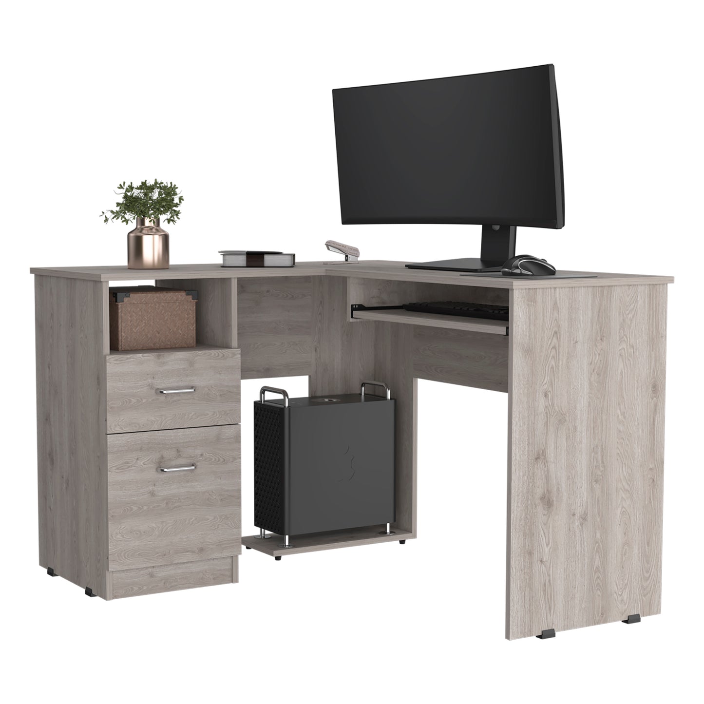 Glide Tech L-Shaped Computer Desk - Light Grey