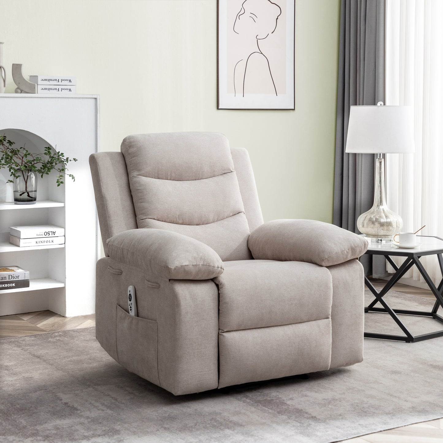 Equinox Power Recliner Chair with Adjustable Massage Function - Beige