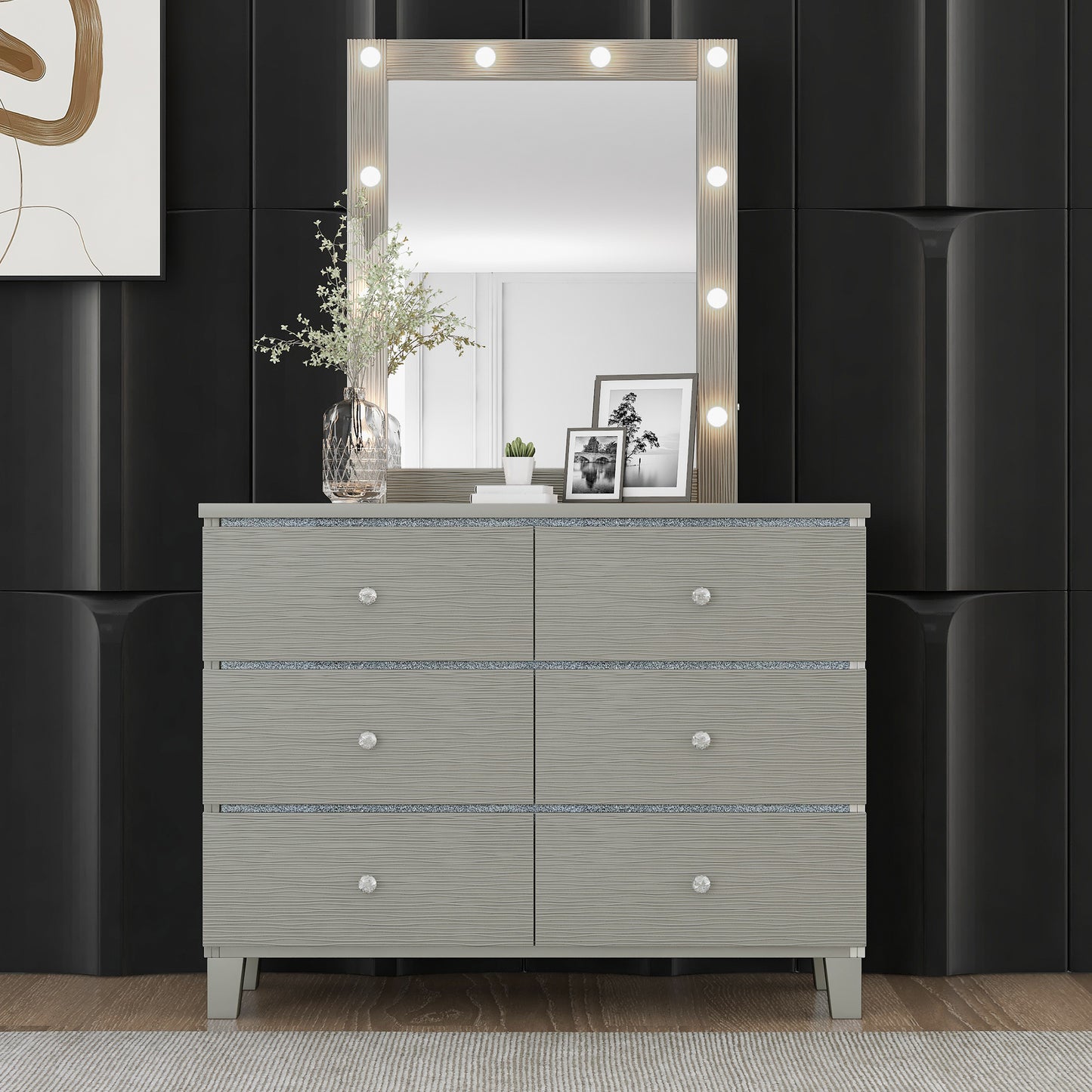 Elegant Silverwood Dresser with Crystal Accents