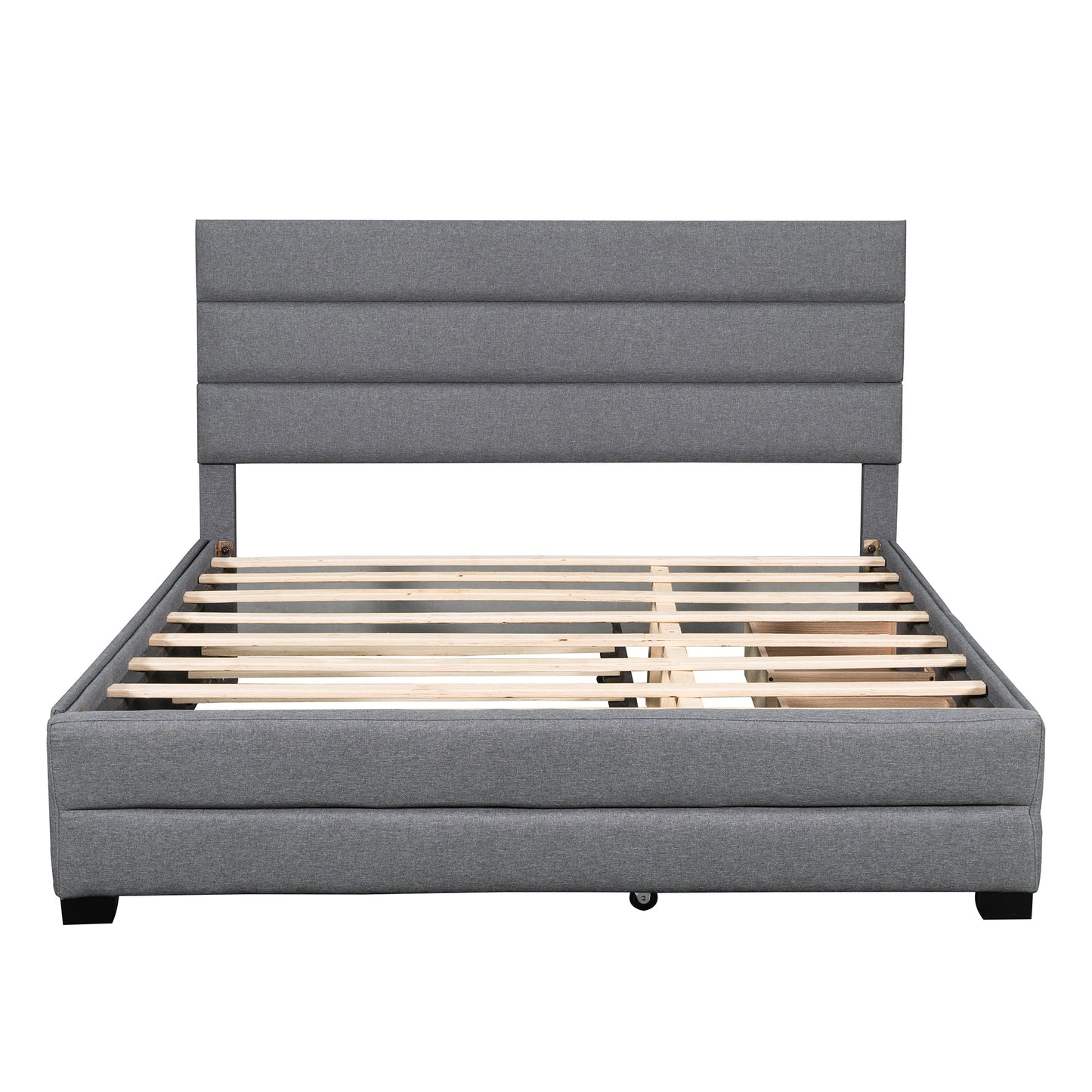 Eira Queen Size Upholstered Platform Bed with Trundle - Grey