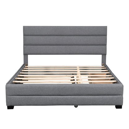 Eira Queen Size Upholstered Platform Bed with Trundle - Grey