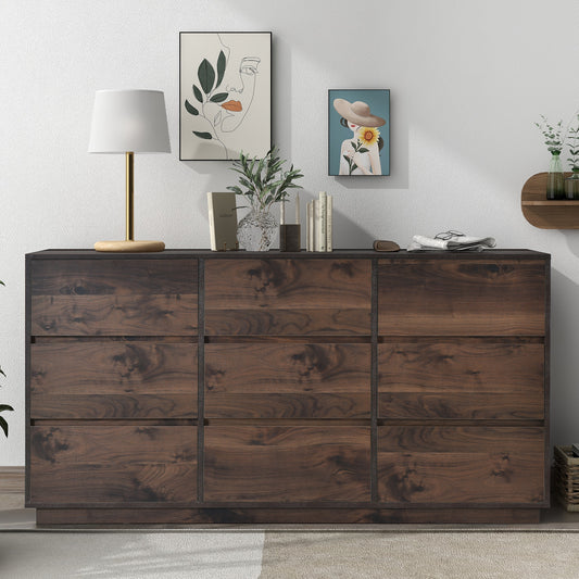 Elegant Retro 9-Drawer Dresser in Rich Dark Brown