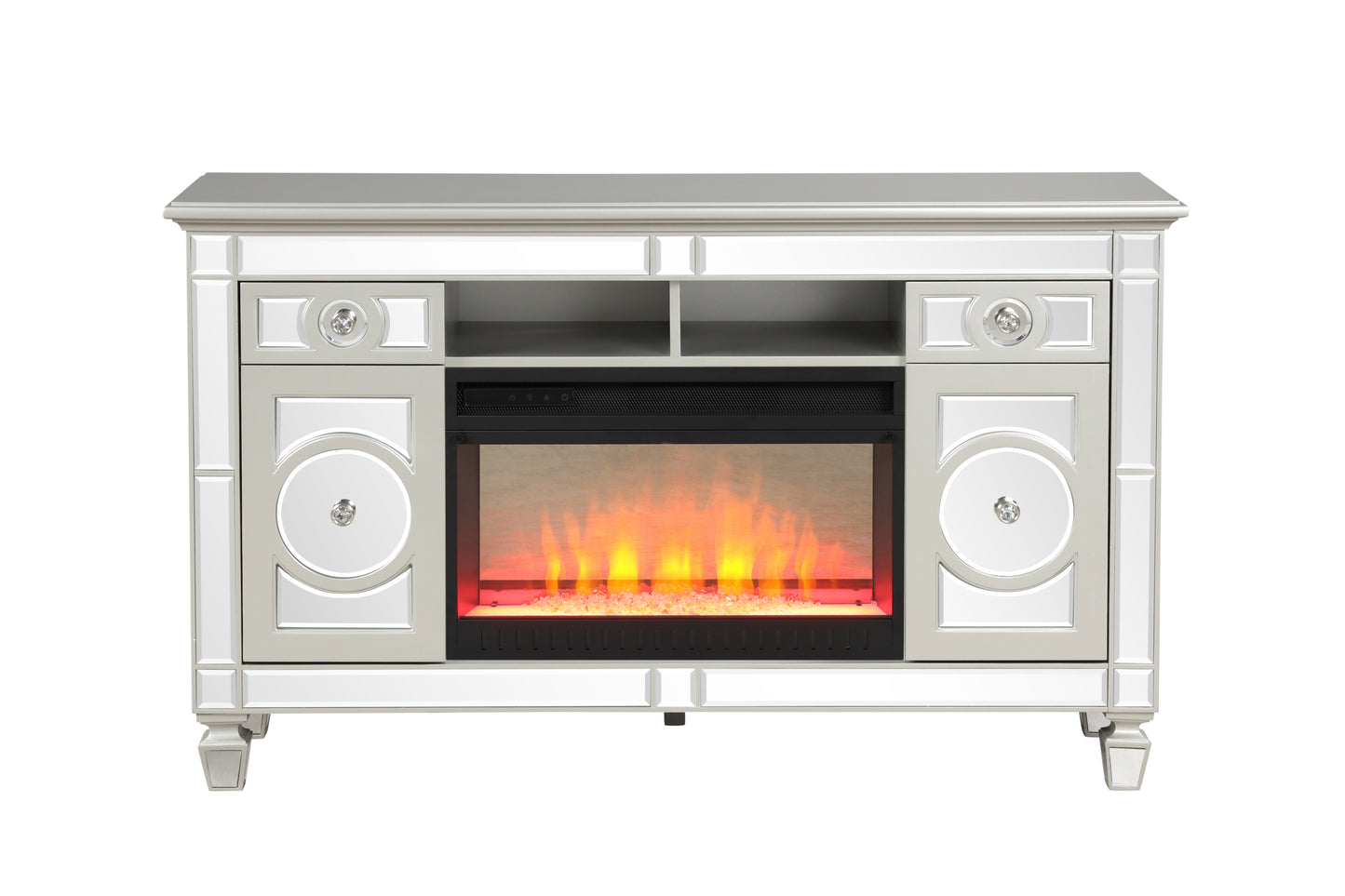 Symphony TV Stand With Electric Fireplace - Silver