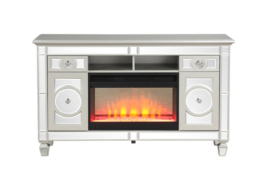 Symphony TV Stand With Electric Fireplace - Silver