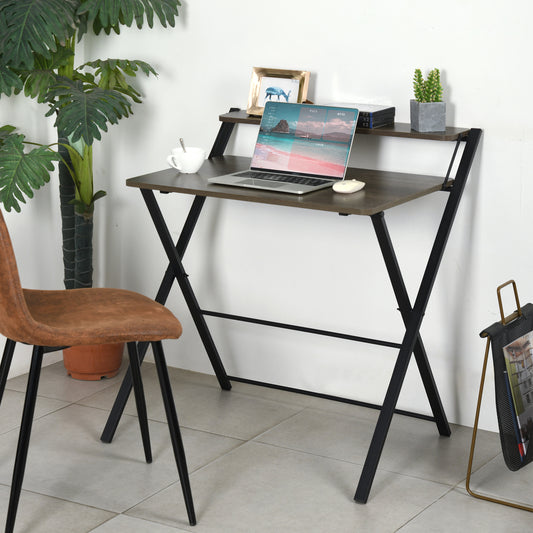 Foldable desk with tier - Walnut & Black