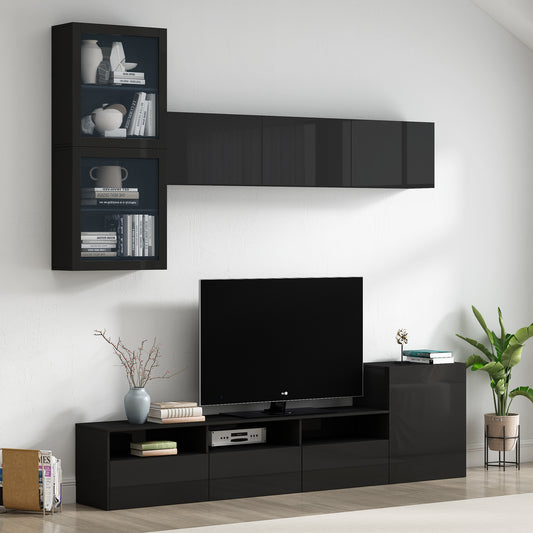 Sata TV Stand with Wall Mounted Floating Storage - Black