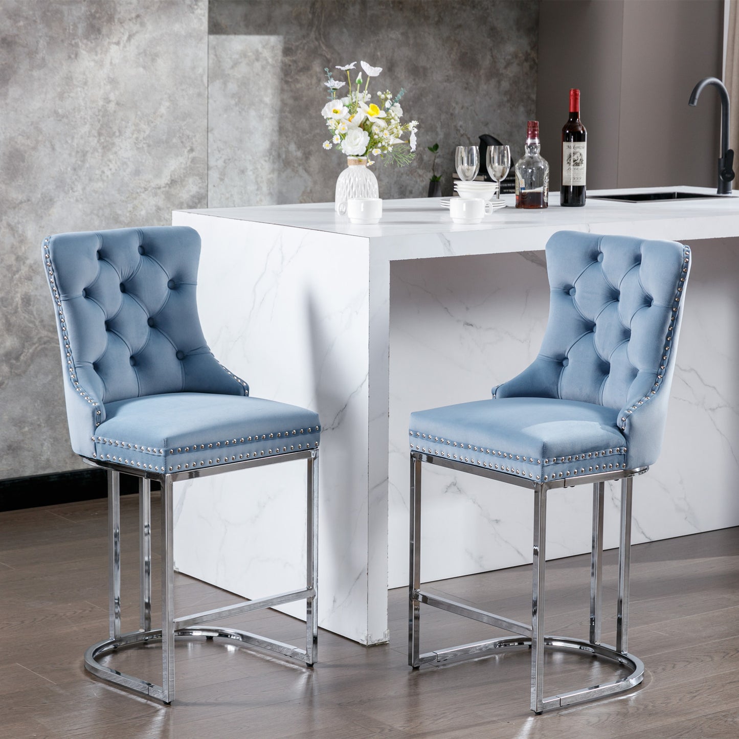 Comfy Counter Height Bar Stools - Light Blue Set of 2