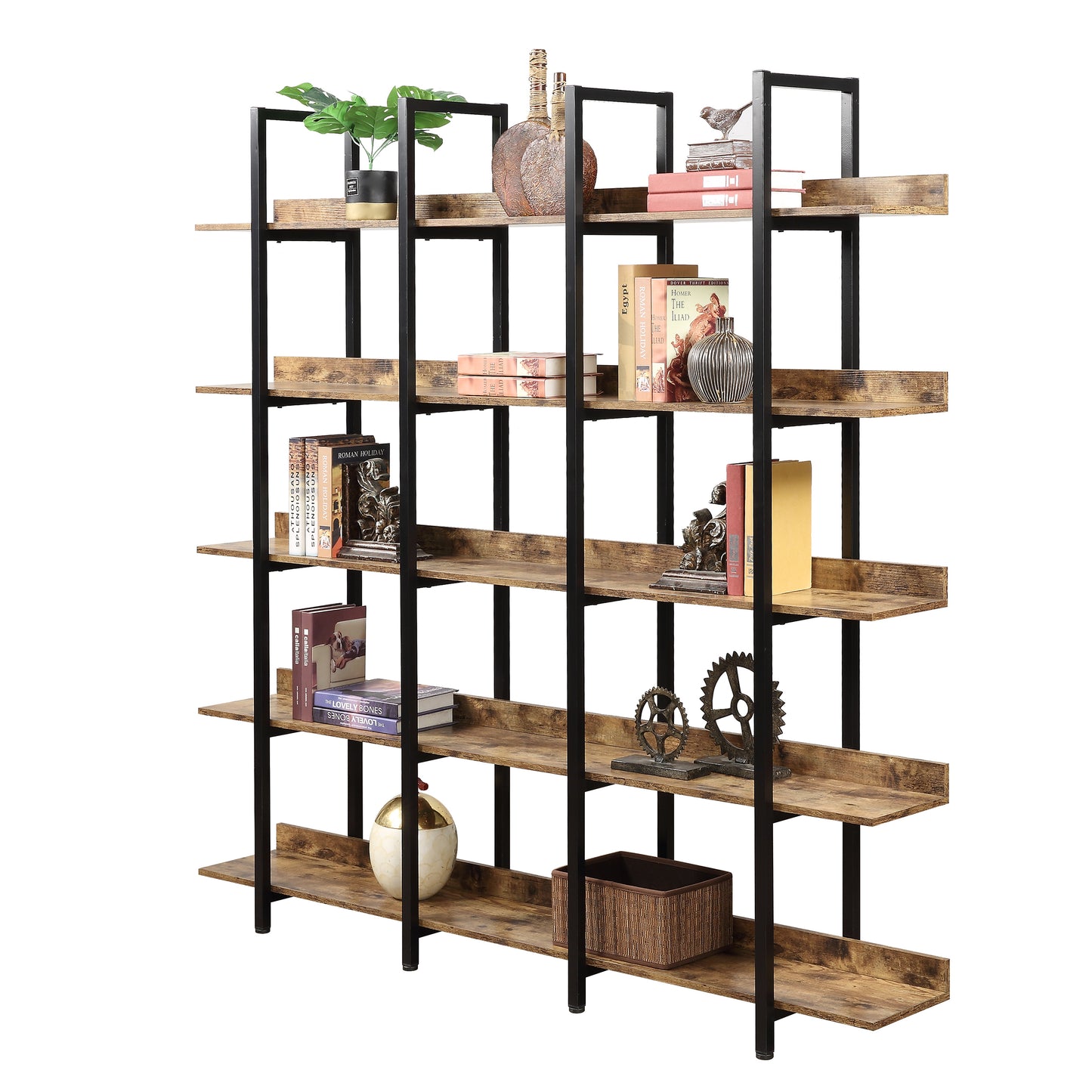 Vintage Metal Frame Bookshelf - Brown