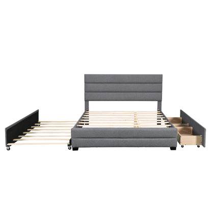 Eira Queen Size Upholstered Platform Bed with Trundle - Grey