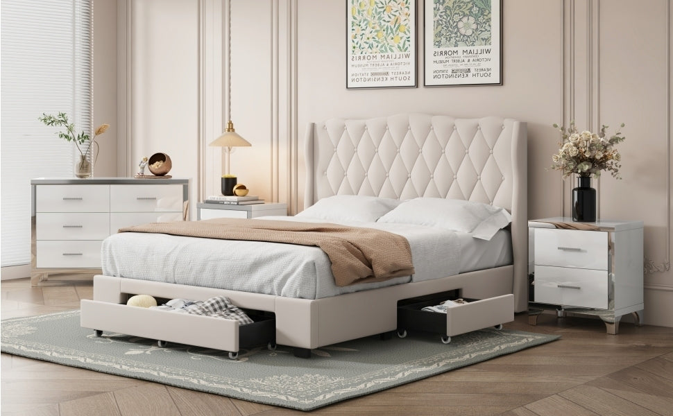 Valencia Queen Size Platform Bed - Beige