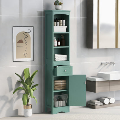 Tower Bathroom Cabinet with Drawer - Green