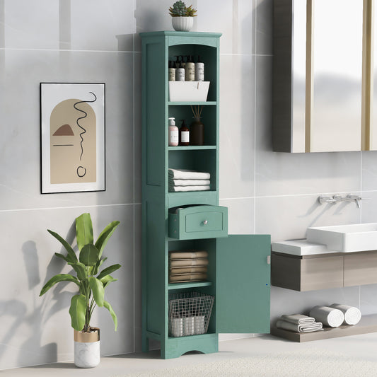 Tower Bathroom Cabinet with Drawer - Green