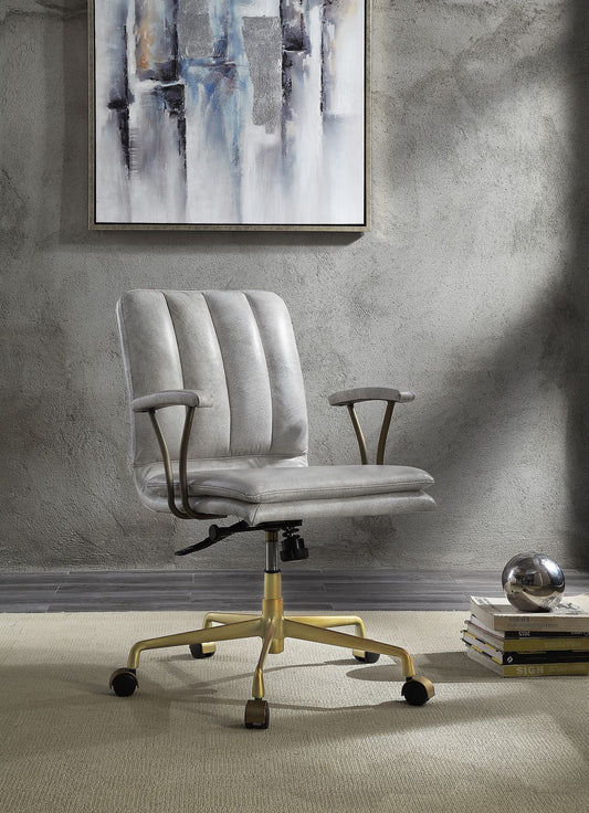 Luxe Ivory Leather & Gold Office Chair