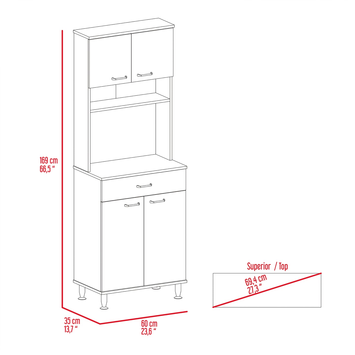 Santa 1-Drawer 1-Shelf Area Pantry with Adjustable Metal Legs - Smokey Oak