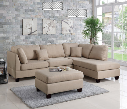 Esra 3pc Sectional Reversible Chaise Sofa And Ottoman - Sand