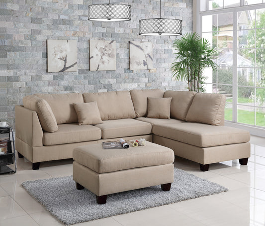 Esra 3pc Sectional Reversible Chaise Sofa And Ottoman - Sand