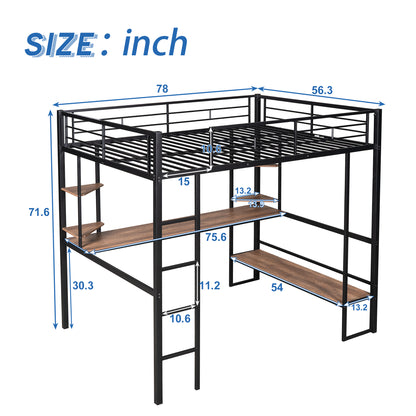 Black Beauty Loft Bed with Long Desk and Shelves