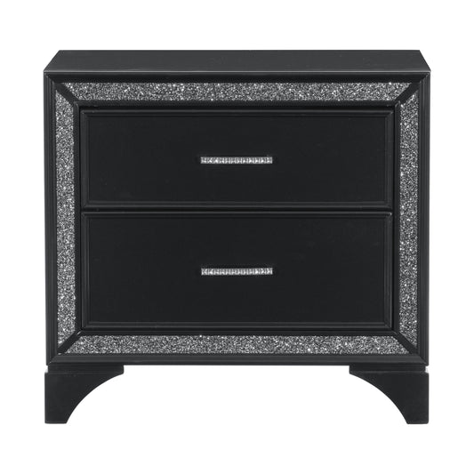 Zirconia Wooden Nightstand Glitter Trim - Black