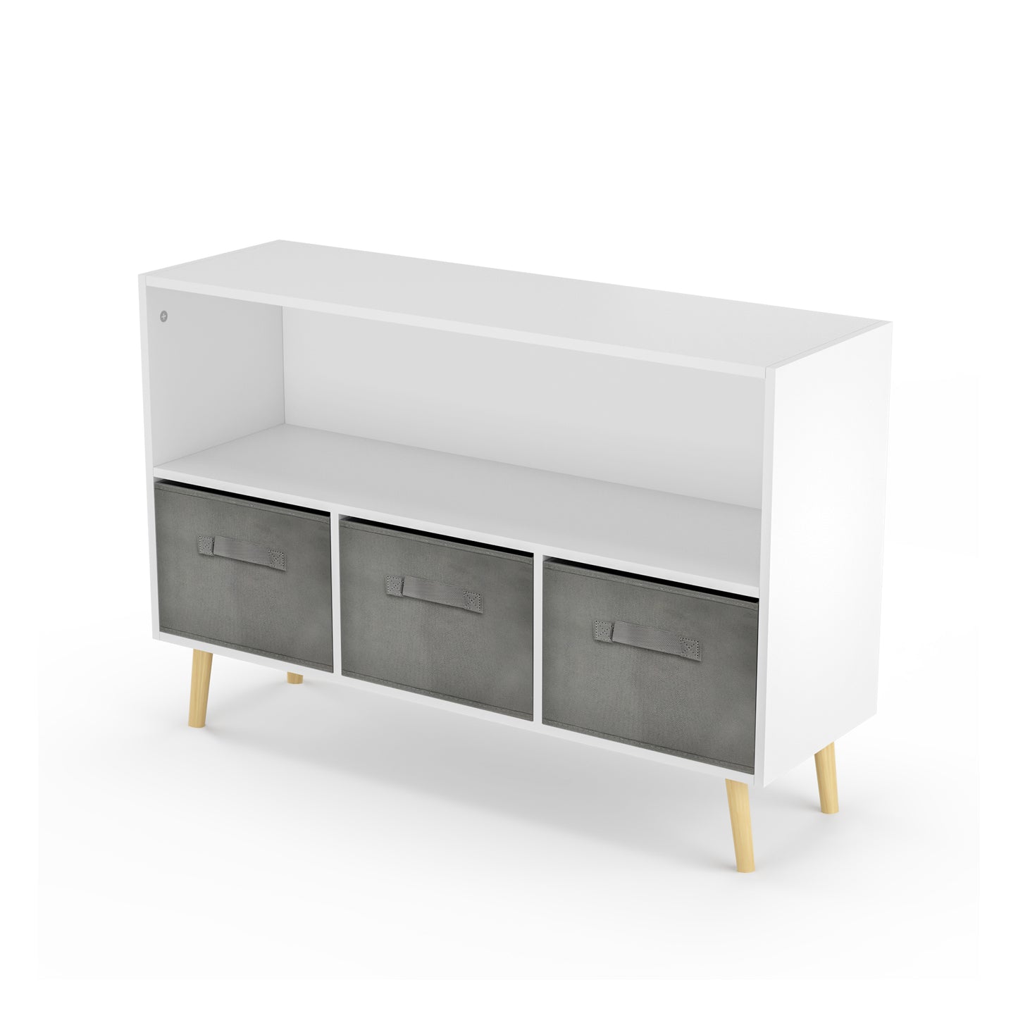 Kids bookcase with Collapsible Fabric Drawers - White+Gray