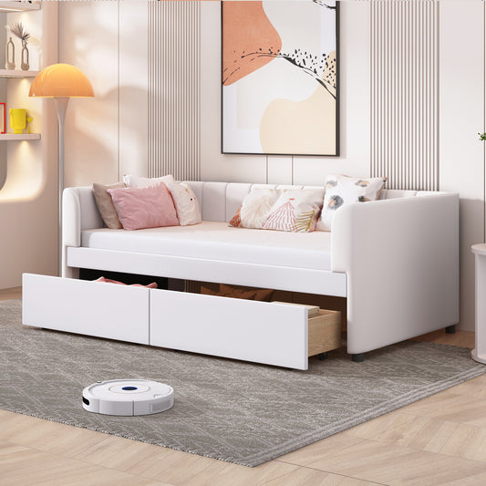 Tano Twin Size Upholstered Daybed with Drawers - Beige