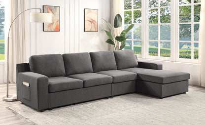 Waylon Linen 4-Seater Sectional Sofa Chaise - Gray