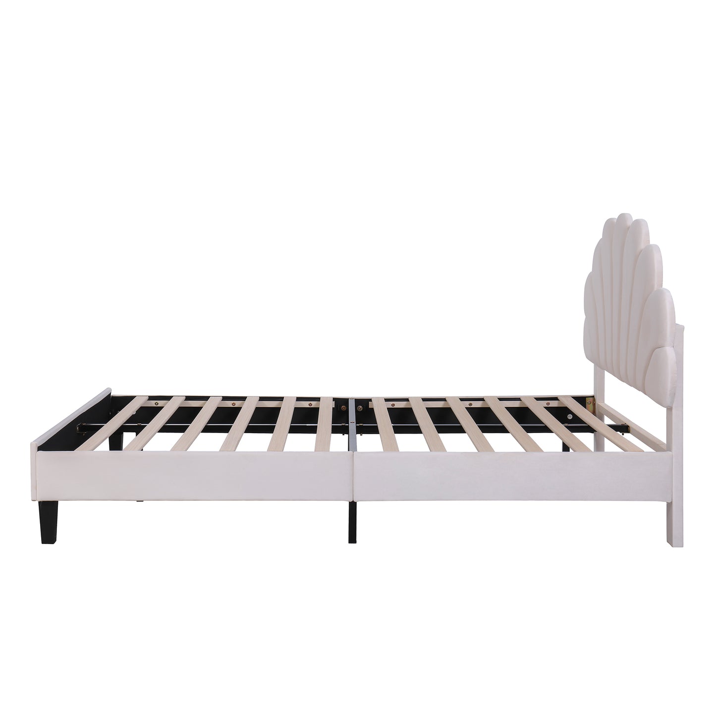 Floral Bliss Full Size Velvet Platform Bed Frame - Beige