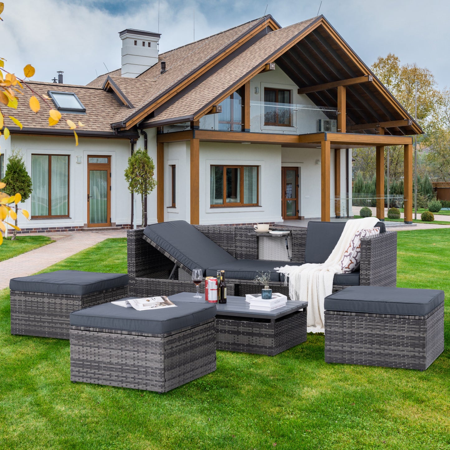 Raney 5 Pc PE Rattan Wicker Outdoor Patio Furniture Set - Gray