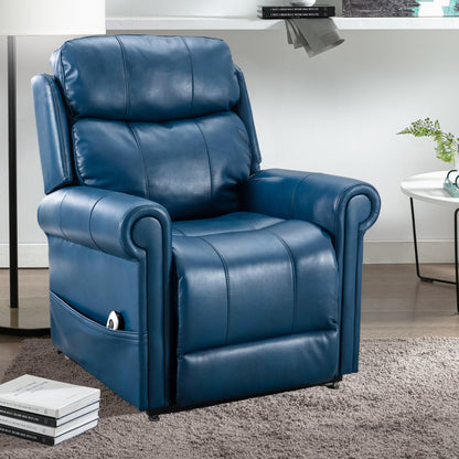 Lowell Leather Gel Lift Chair with Massage - Navy Blue