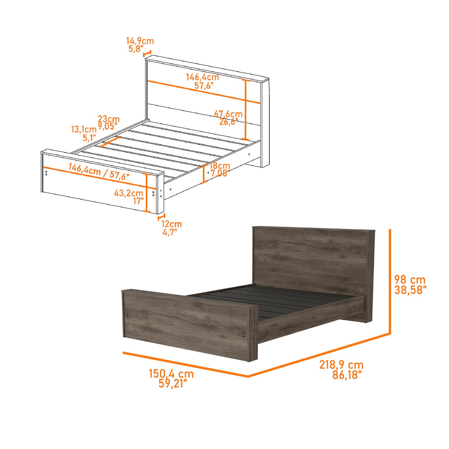 Monroe Deluxe Dark Brown Bedframe