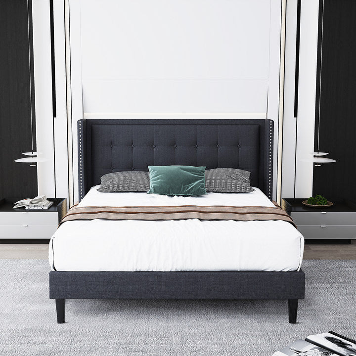 Renzo King Size Platform Bed Frame - Dark Gray