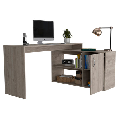 Ridley 2-Shelf L-Shaped Writing Desk -  Light Gray