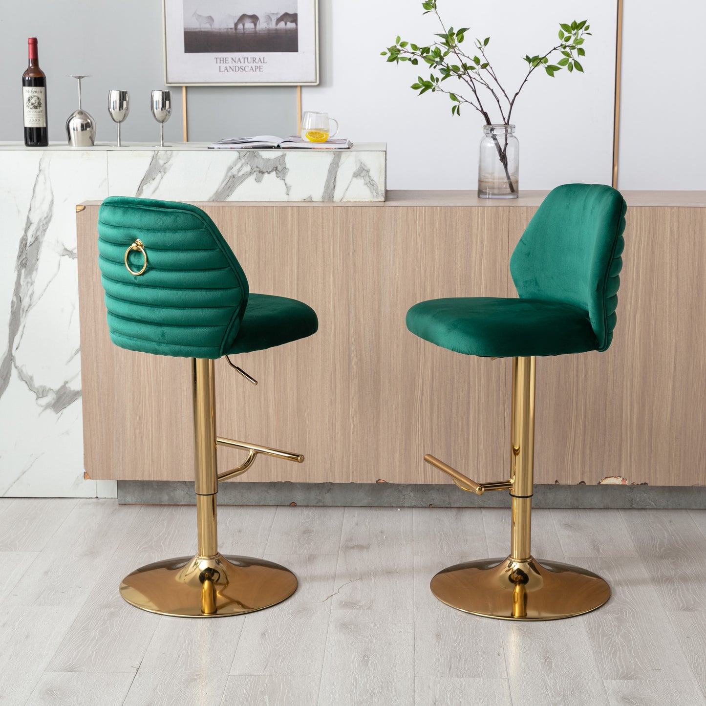 Comb Adjustable Counter Height Bar Stool - Green Set of 2