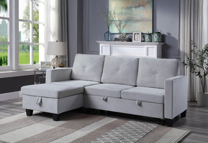 Nova Velvet Reversible Sleeper Sectional Sofa with Storage - Light Gray