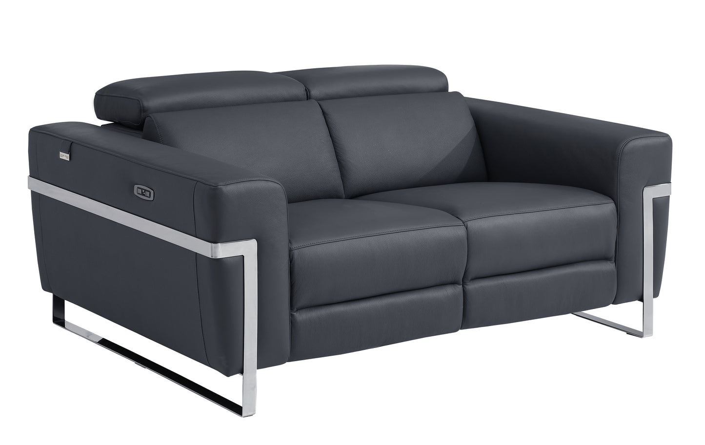 Regal Top Grain Italian Leather Loveseat with Power Recliner - Dark Gray