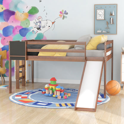 Wonderful Walnut Loft Bed with Slide and Chalkboard