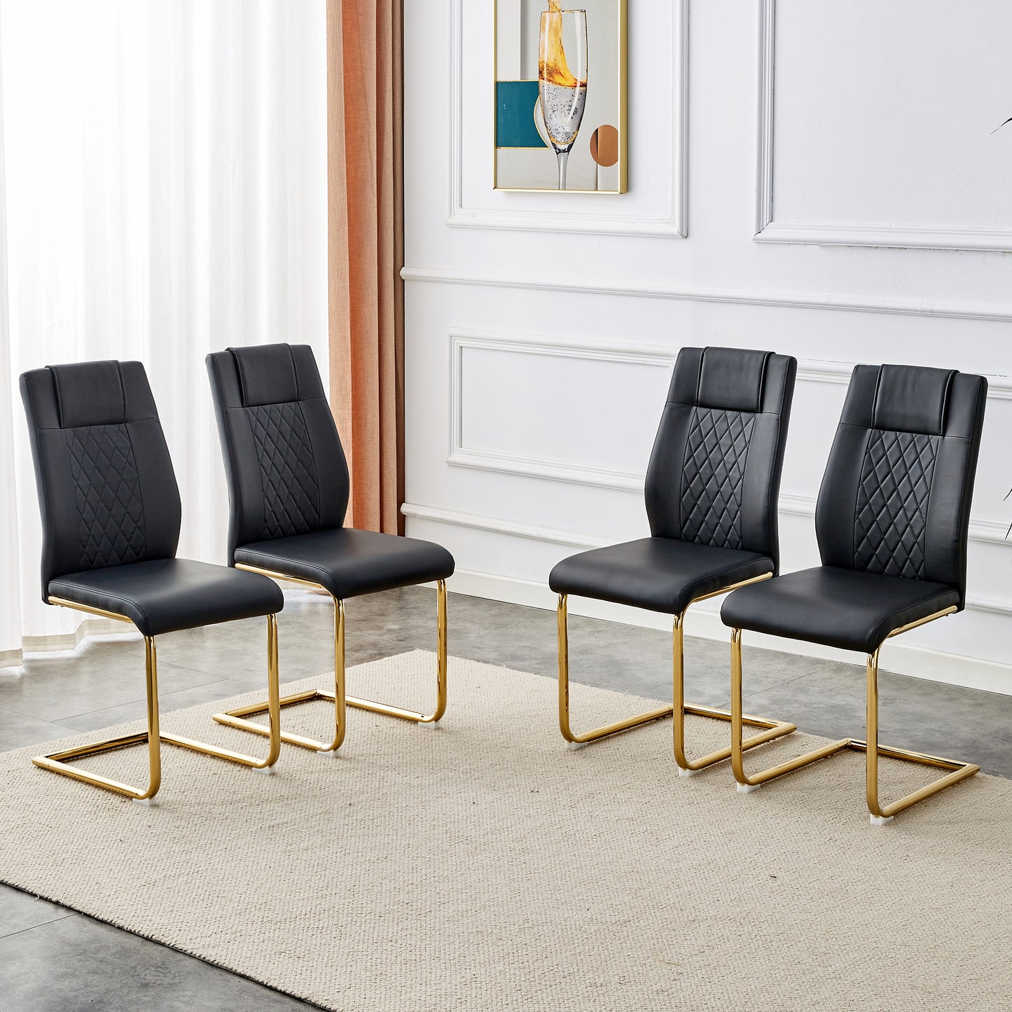 Skye Dining Chair Golden Metal Leg (Set of 4) - Black