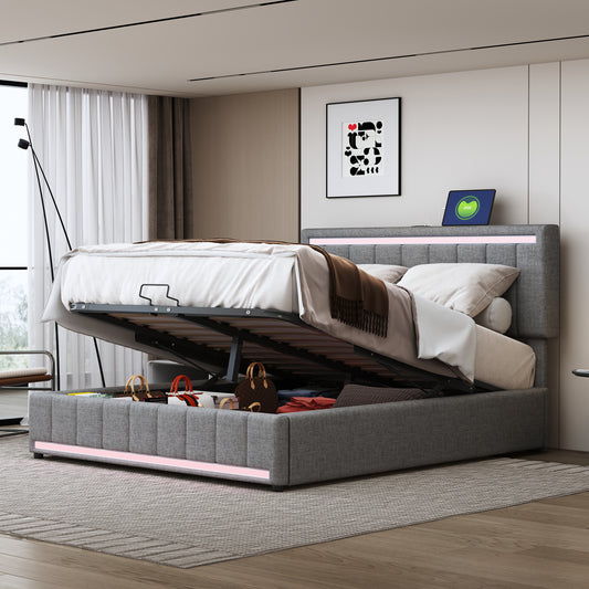 Vesper II Full Size Platform Bed with Hydraulic Storage System - Gray