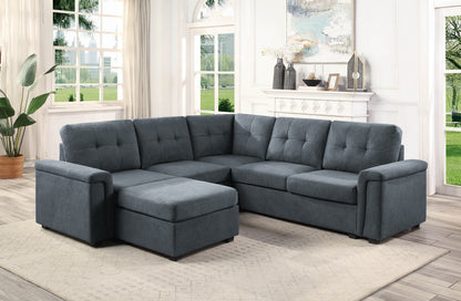 Isla Woven Fabric 6-Seater Sectional Sofa with Ottoman - Gray