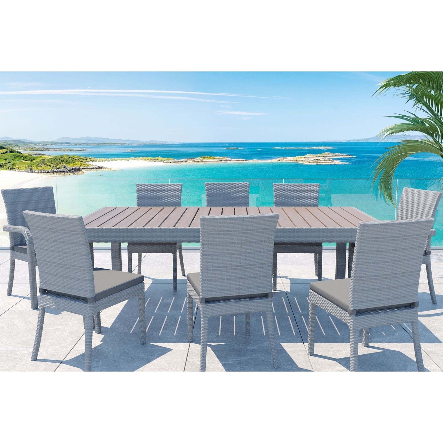 Zena 9 Pc Outdoor Dining Table Set - Gray/Dark Gray