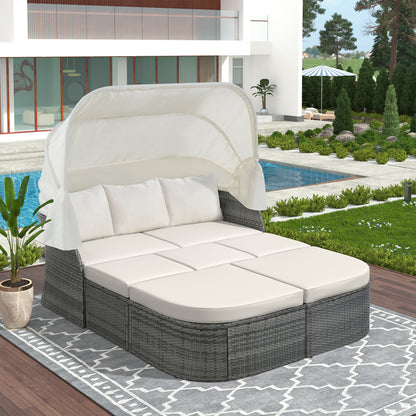 Zella Outdoor Daybed with Retractable Canopy Set - Beige