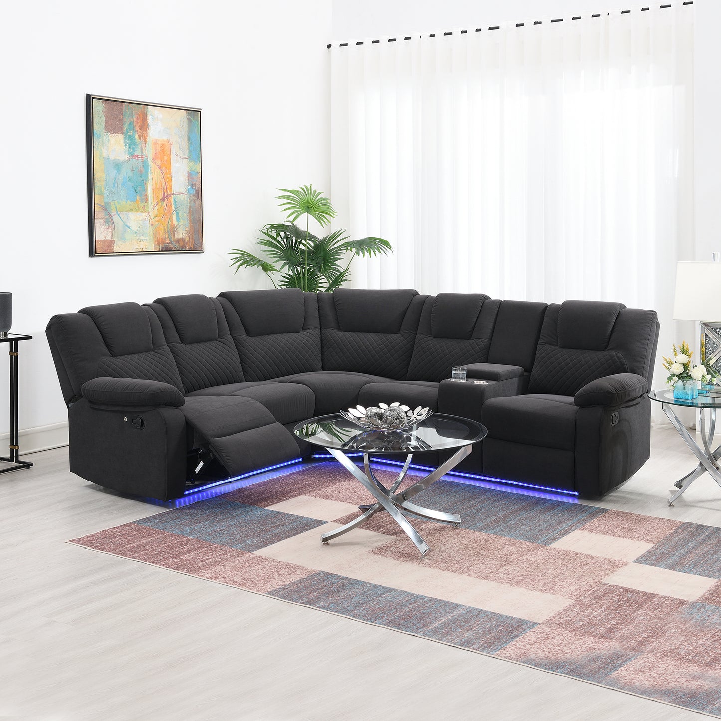 Ashira Manual Recliner Sofa Chairs with Storage - Black