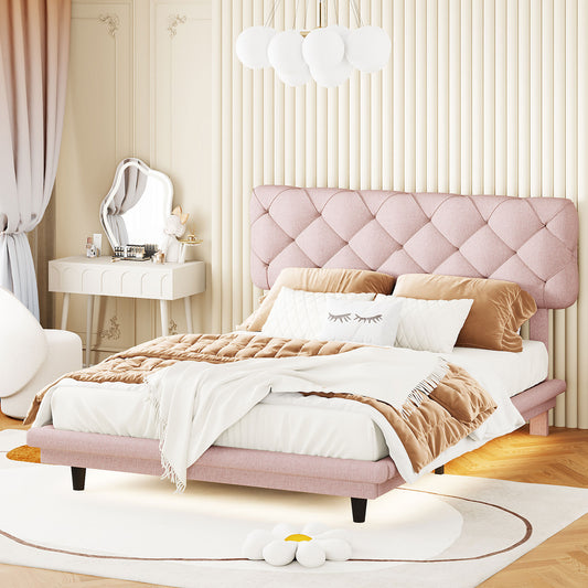 Joy Full Size Upholstered Bed with Light Stripe - Pink