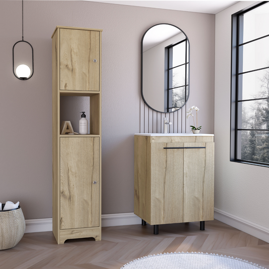 Joy Bathroom Set, Linen Cabinet + Standing Sink Cabinet - Light Oak