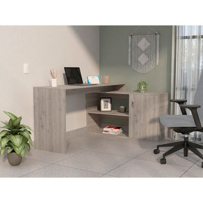 Ridley 2-Shelf L-Shaped Writing Desk -  Light Gray